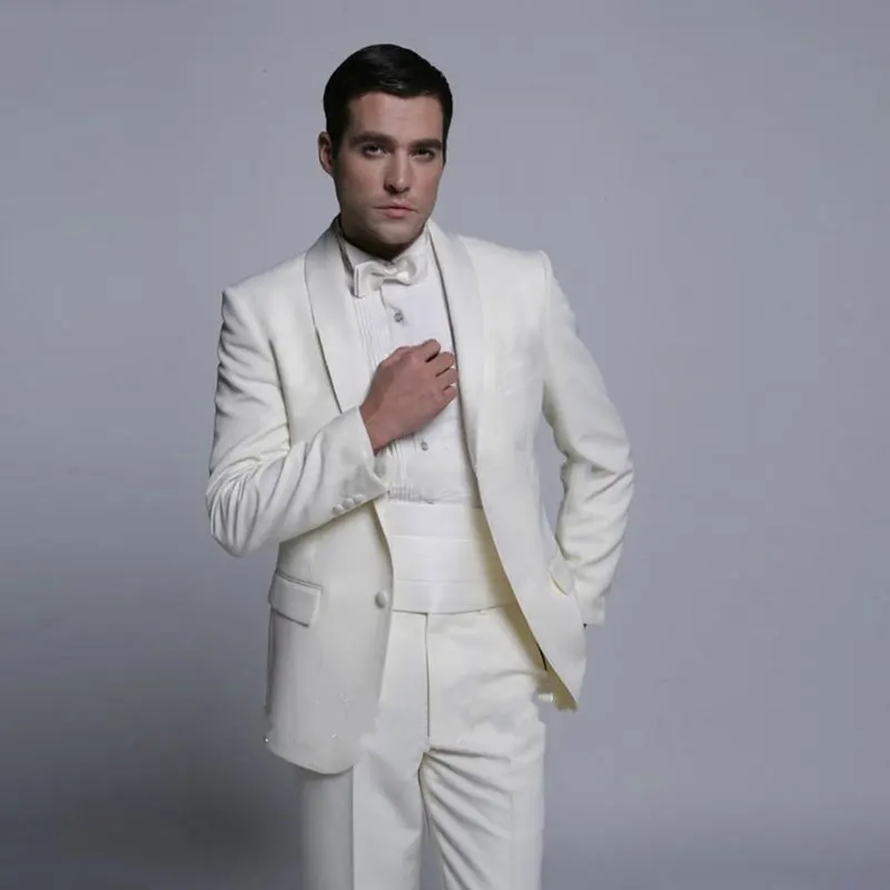 

Ivory Best Man Blazers Wedding Suits for Groom Tuxedo Prom Evening Party 2Piece Slim Fit Terno Masculino Shawl Lapel One Button