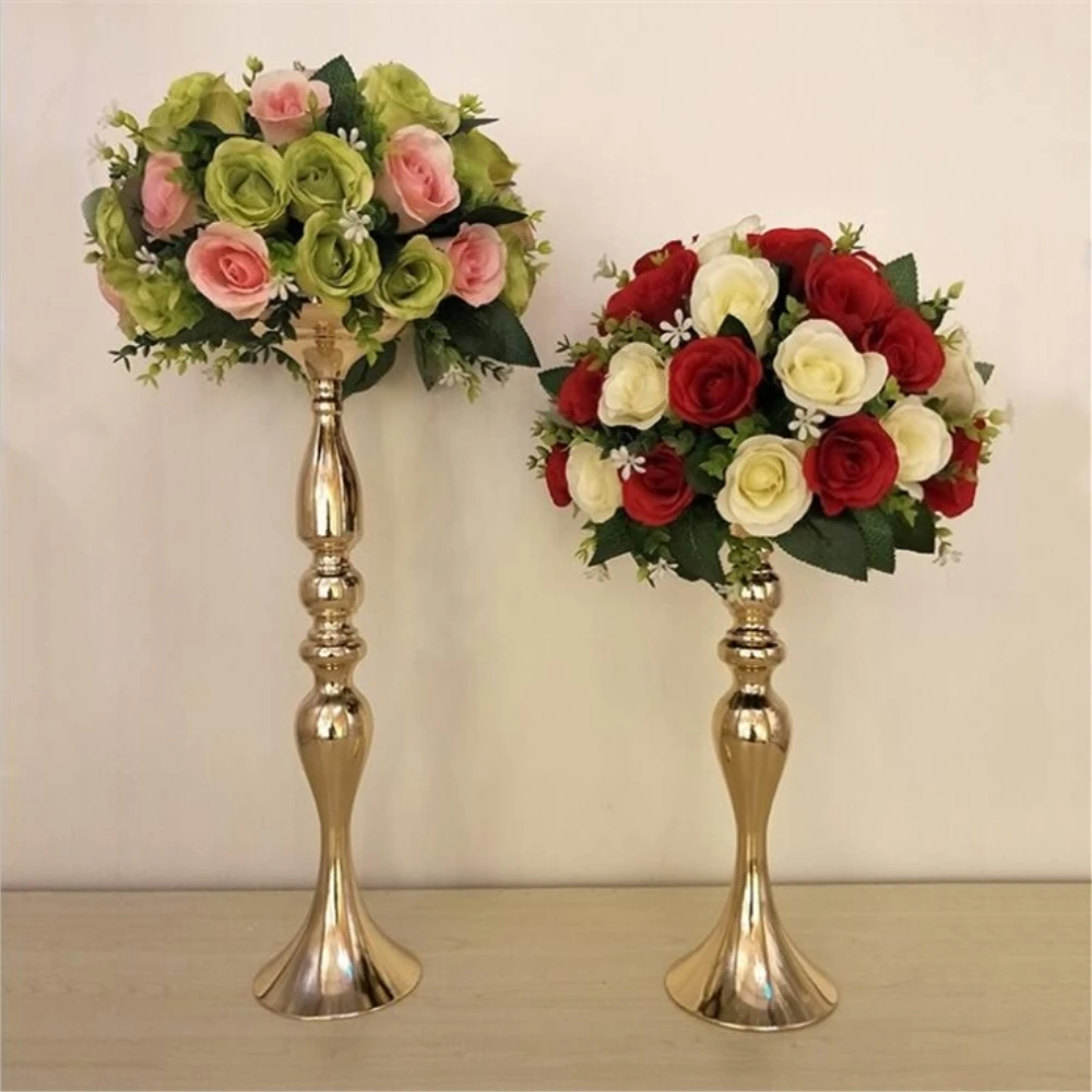 

Gold Candle Holders 50cm/20" Metal Candlestick Flower Vase Table Centerpiece Event Flower Rack Road Lead Wedding Decoration