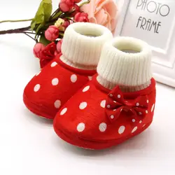 Зима новорожденных девочек Луки multi цветовые пятна красный Малыша Тапочки кровать обувь ботильоны теплый ветер дизайн xz21-2