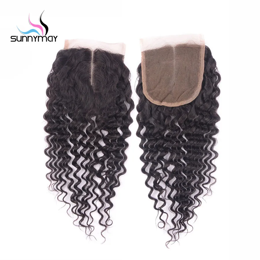 

Sunnymay Unprocessed Brazilian Virgin Hair Deep Curly Natural Color 4x4 Swiss Lace Middle Part Lace Closure Free Shipping