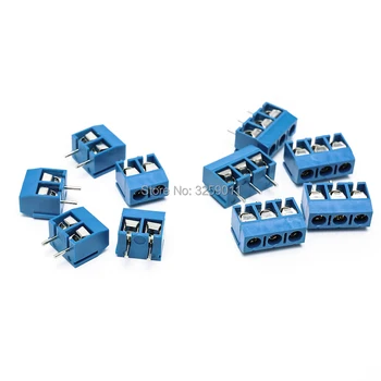 

200PCS Small Electrical Connectors KF 301-2P/301-3P Blue Copper Straight Pin PCB Screw Terminal Block Connector Assortment Kit