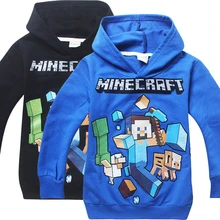 Kids Black Pullover Cotton Sweatshirt Minecraft Pattern Children Clothes Hoodie Gift For Boys
