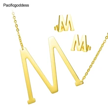 letters earring necklace set ' M 'pattern pendant stainless steel choker necklace Luxuriant Gold plated pendant necklace lace choker necklace set