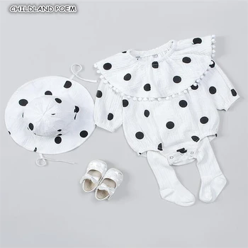 

Baby Girl Clothes Spring Summer Cotton Baby Girl Rompers 3 Pcs Polka Dot Infant Girls Jumpsuit Newborn Baby Clothes With Hat