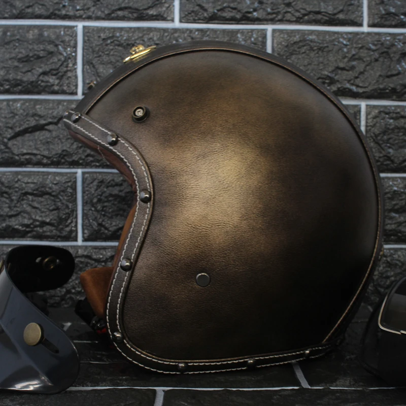 

New Synthetic Leather Motorcycle Helmet Retro Vintage Cruiser Chopper Scooter Cafe Racer Moto Helmet 3/4 Open Face Helmet