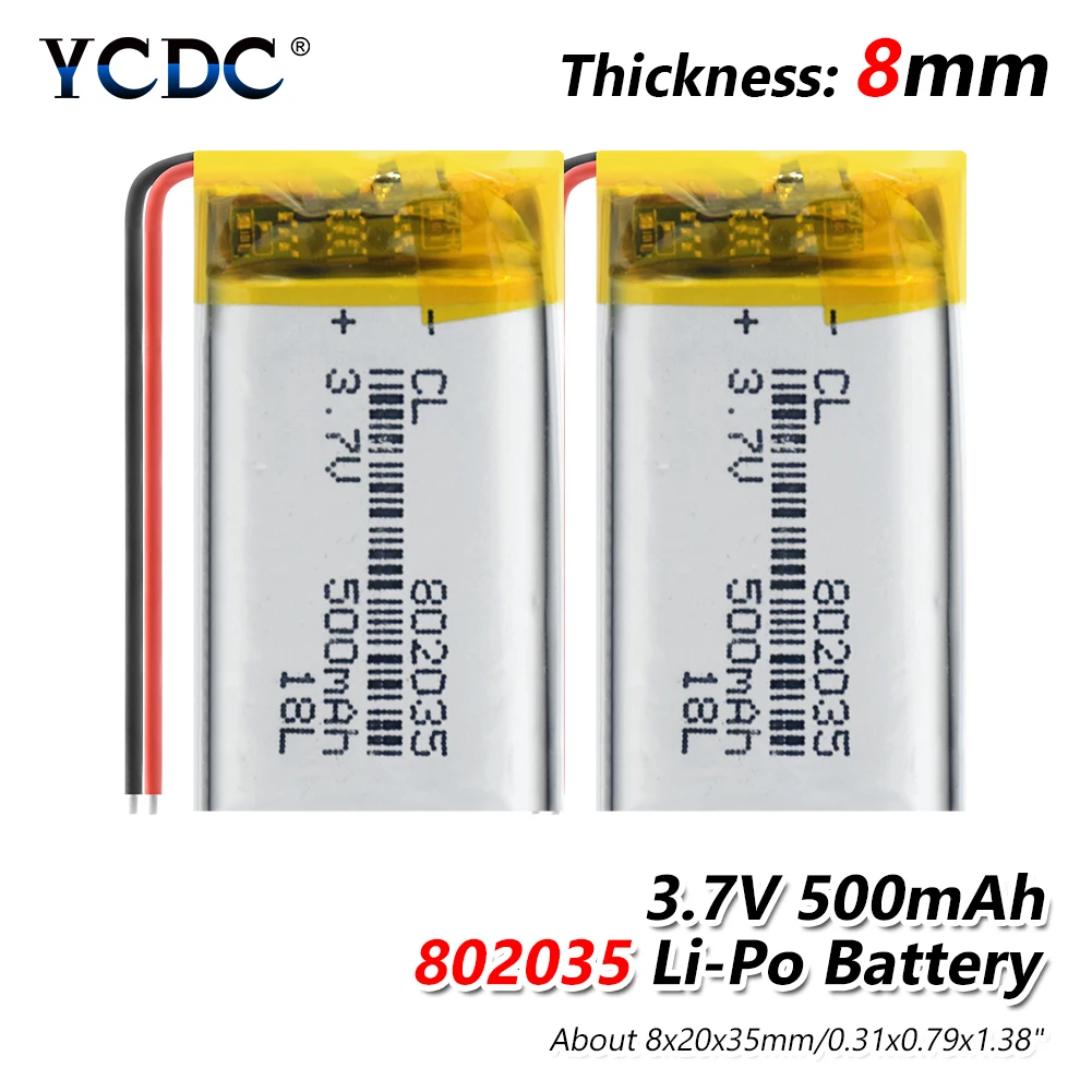 

3.7V 500mAh 802035 polymer lithium ion / Li-ion battery For MP3 MP4 Toys DVR Mio mivue 536 mio 518 video recorder mirror dvr