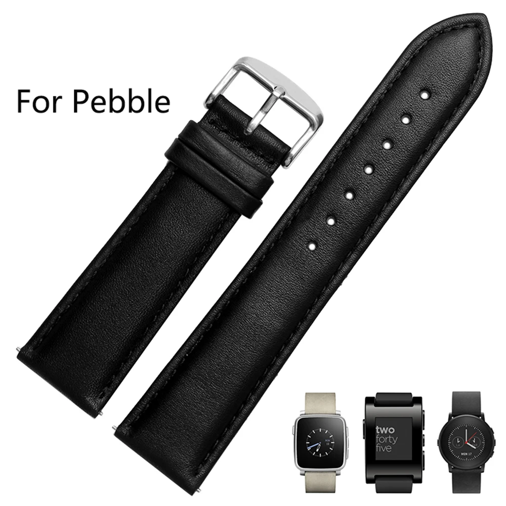 Für pebble zeit stahl/smart watch qualität echtes leder-uhrenarmband 22mm  mens schwarzes band smart watch zubehör - AliExpress
