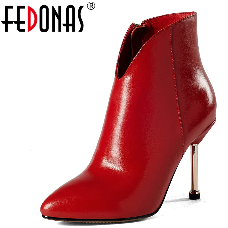 

FEDONAS1Fashion Women Ankle Boots Genuine Leather Autumn Winter Warm High Heels Shoes Woman Sexy Pointed Toe Party Dancing Boots