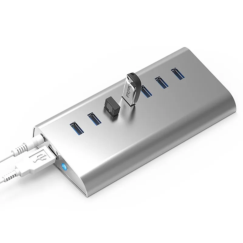 

ALuminum Quick Charging USB 3.0 HUB 7Ports Splitter Adapter Super Speed with LED lamp for Apple Macbook Air Laptop PC Tablet
