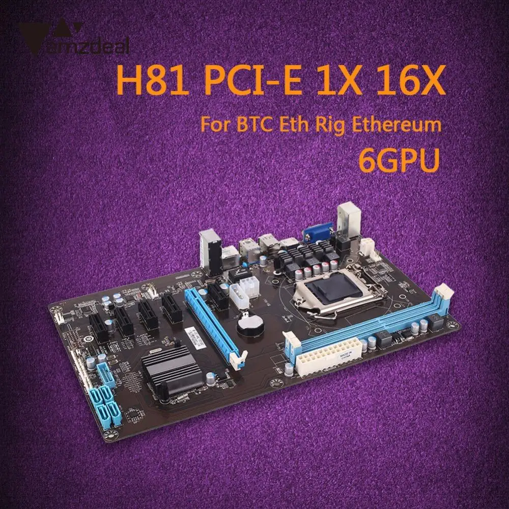 Amzdeal высокая скорость H81 6GPU Mining материнская плата расширитель Riser Card PCI E 1X 16 слотов