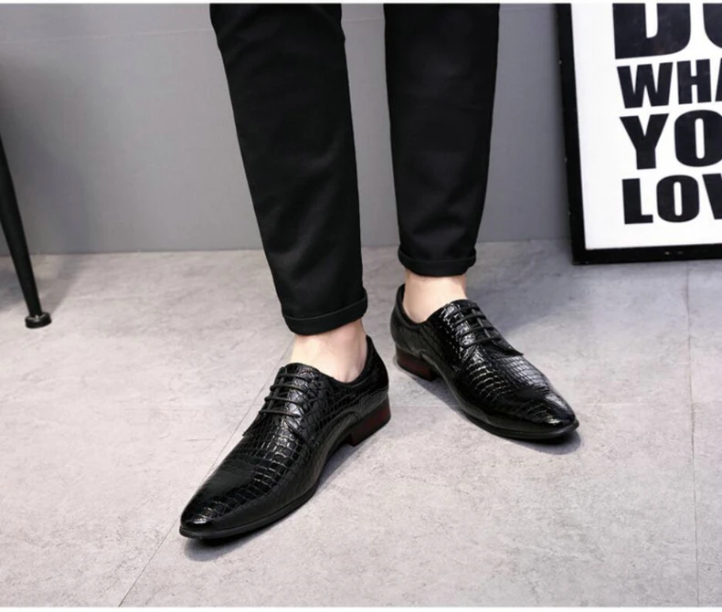 Mens Casual Shoe Formal Oxfords Mens Shoes Casual Mens Dress Shoes' Lace-up Crocodile Leather Oxford Shoes For Men Big Size 46 (9)