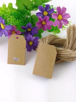 

400PCS 5*3 cm Kraft Paper With Heart Hole Hang Tags+400PCS Hemp Strings Jewelry Head Cards Mark DIY Handmade Accept Custom Logo