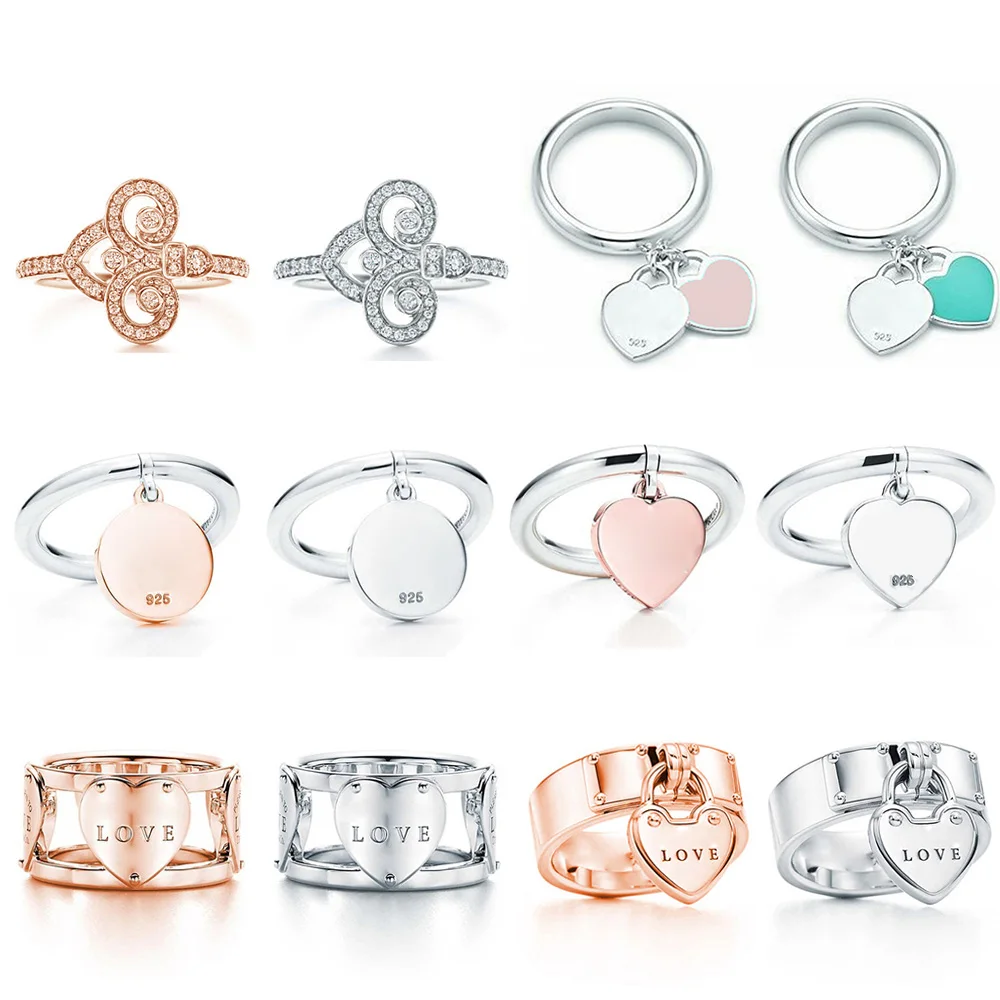 

PANHOME TIFF Sterling Silver 925 High Quality Charm Ring Engraved Inscription FOR Woman Original Model Production