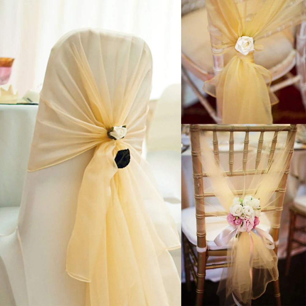Organza Chair Hood Cover Long Tie Romantic Outdoor Wedding Party Chair Sash 1PC 