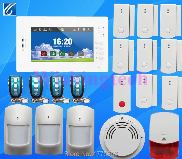 Personalized alarm kit 7 inch touch screen 868MHZ FSK Smart home security GSM system supported IP camera&ampappliance control |