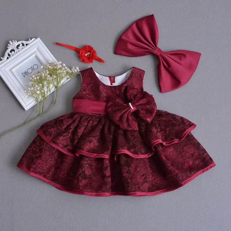 Платья на день рождения для маленьких девочек 1 год Праздничная одежда с бантом Vestido Одежда для маленьких девочек от 0 до 24 месяцев RBF174021 - Цвет: Красный