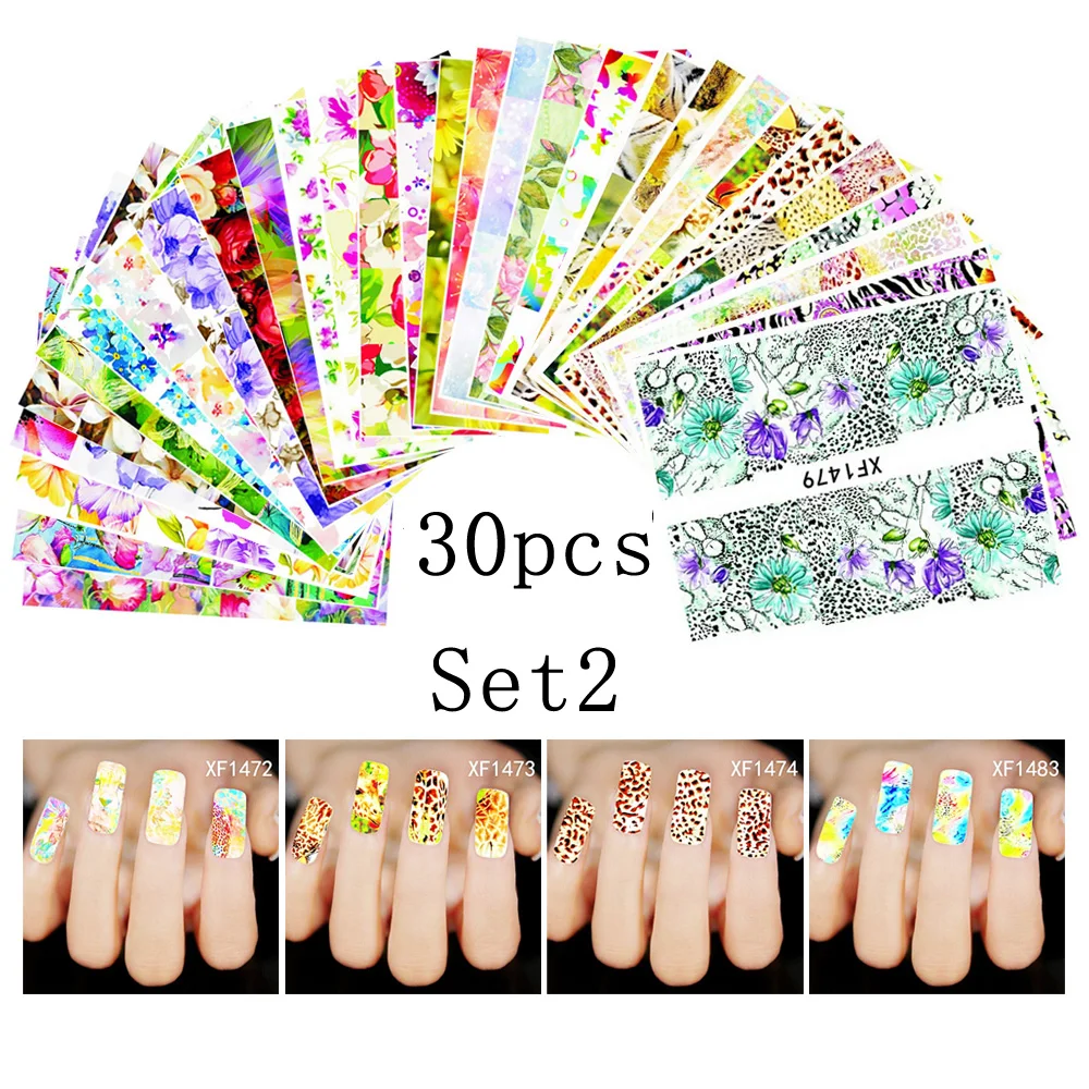 AddFavor 30 шт. наклейка на ногти Водная передача Цветочные наклейки для дизайна ногтей s татуировки наклейки для ногтей украшения маникюрные инструменты - Цвет: SET 2
