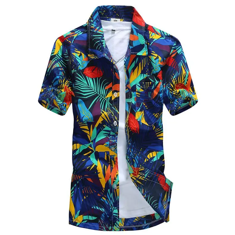 Aloha гавайская рубашка мужская одежда летняя Camisa Havaiana рубашки с принтом "кокосовое дерево" короткий рукав мужская пляжная одежда 5XL - Цвет: 19 blue