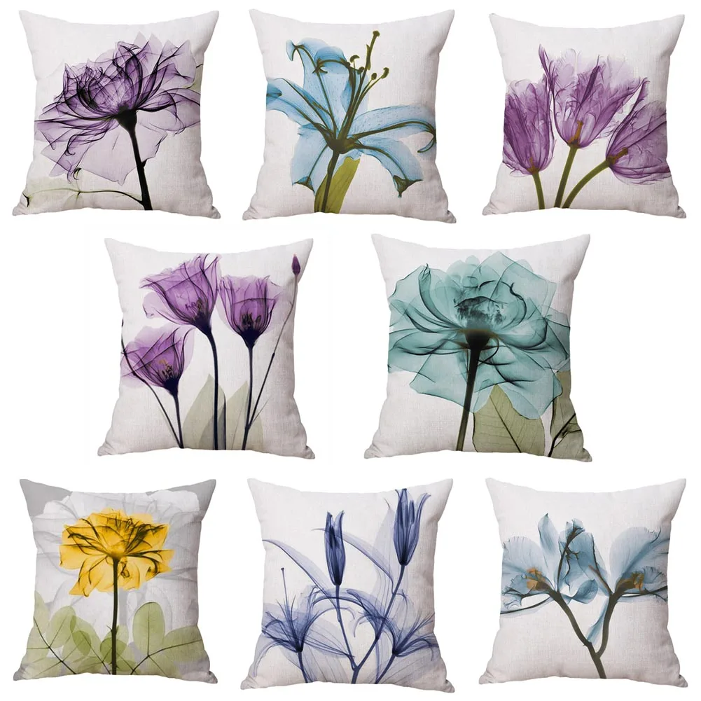 

1PC! 3D Stereo Watercolor Flower Beige Cushion Cover 8 Style Purple Blue Yellow Pink Pillow Case 45X45cm Bedroom Sofa Decoration