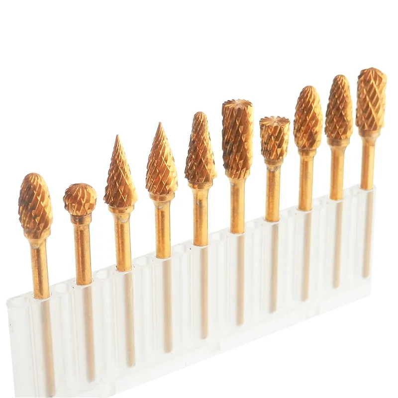

6mm Head Titanium Coated Tungsten Steel Carbide Rotary Rasp Burrs File Milling Cutter Drill Bits Engraving Tool Carving Burrs