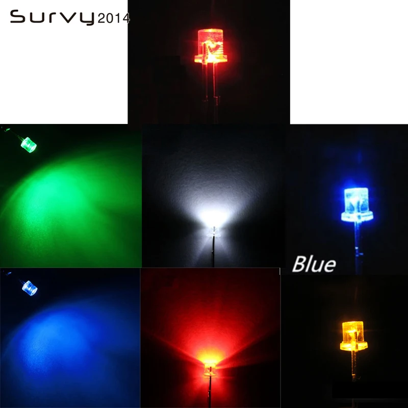 50/100 шт. F3/F5 LED 3 мм 5 плоская верхняя желтая/синяя/зеленая/красная/белая цветная