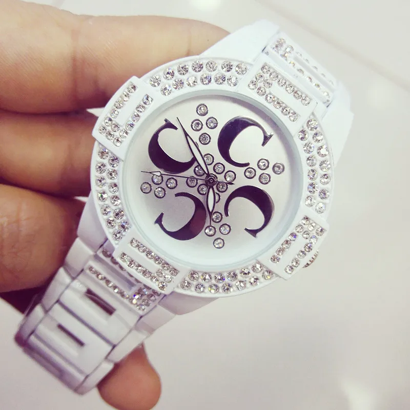 

2019 Men's and Women's Quartz Watch Ceramic Watch Strap Black White Full Rhinestone High-end Customized Watch Fashion & Casual