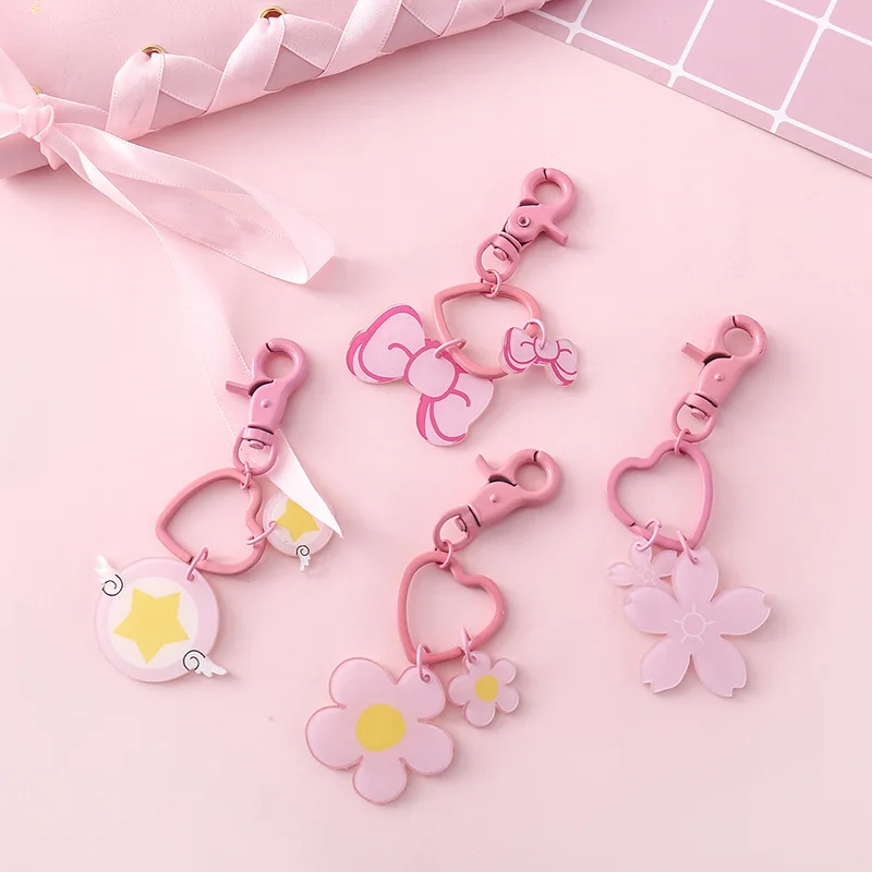 

Cartoon Pink Bowknot Key chain, Fashionable Flower Flower Keychains For Women's Bag Pendant 2019 High quality Jewelry Key Ring