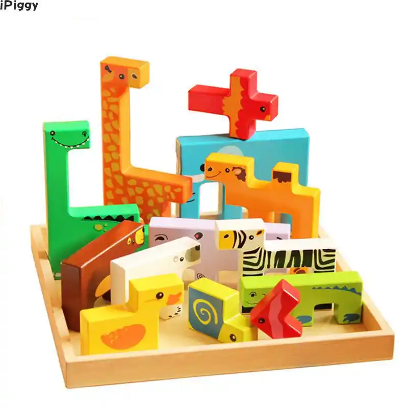 IPiggy деревянный 3D головоломки деревянные игрушки мультфильм животных разведки