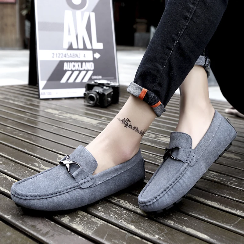 Véritable Chaussures Black Homme Sur Italien En Bateau Plein Chaussure Mocassins Hommes Décontractées Glissement Pour Daim Mens blue Cuir gray Air 8YpwTRq