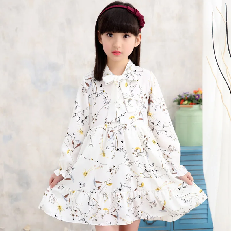 Girl Summer Dress Long Sleeve Children Clothes Floral Dresses  3 5 8 10 12 Years Girl Vestidos Enfant Yellow White Korean Dress skirt for baby girl Dresses