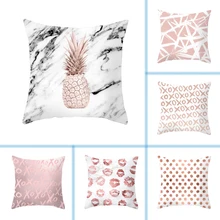 mling 1pcs 45x45cm Geometric Pink Gold Decorative Pillow Peach Skin Sofa Cushion Waist Pillow Cover Decorative Cushion Cover