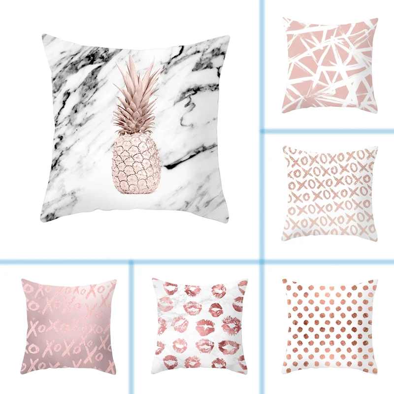 

mling 1pcs 45x45cm Geometric Pink Gold Decorative Pillow Peach Skin Sofa Cushion Waist Pillow Cover Decorative Cushion Cover