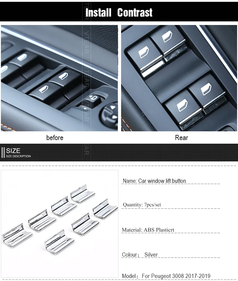 Vtear для Peugeot 3008 Peugeot 5008 хромированные аксессуары Автомобильная Кнопка подъема окна переключатель блесток TrimInterior молдинги автотовары