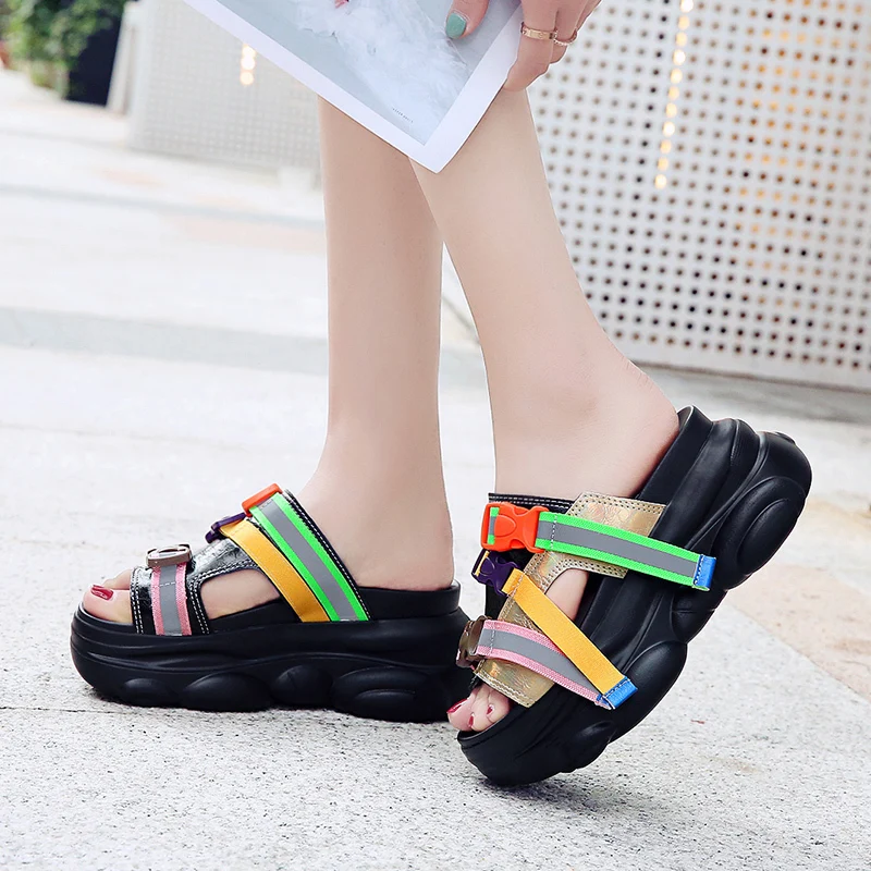 

Lucyever 2019 Summer Platform Slippers Women Comfortable Thick Sole Beach Shoes Woman Open Toe Flat Sandals Zapatos Mujer