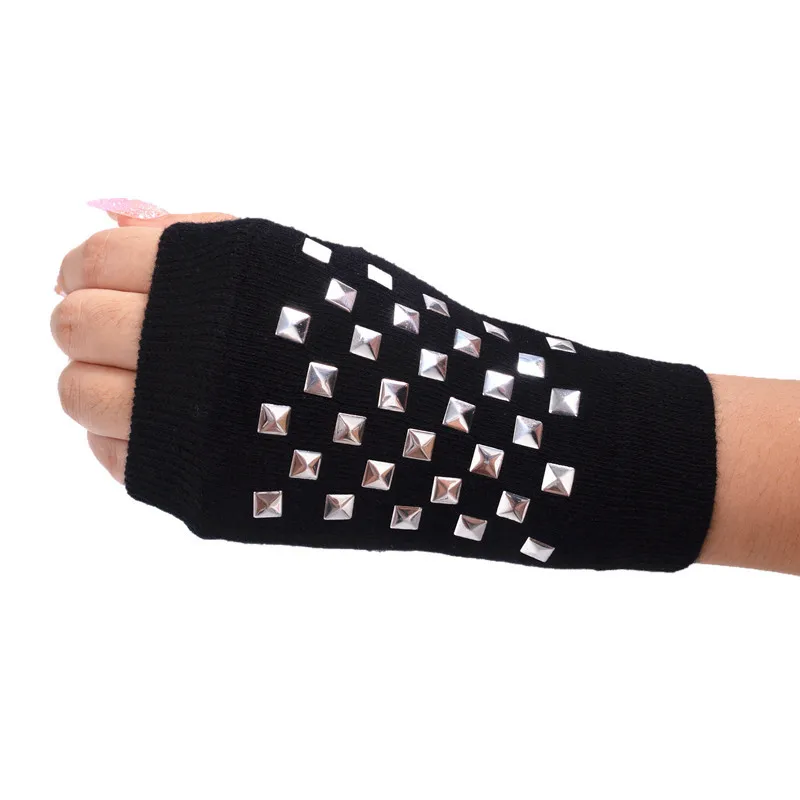Новые модные женские Стразы перчатки без пальцев черные вязаные Звездные шерстяные перчатки на пол пальца компьютерные перчатки теплые перчатки для девушек женские VL