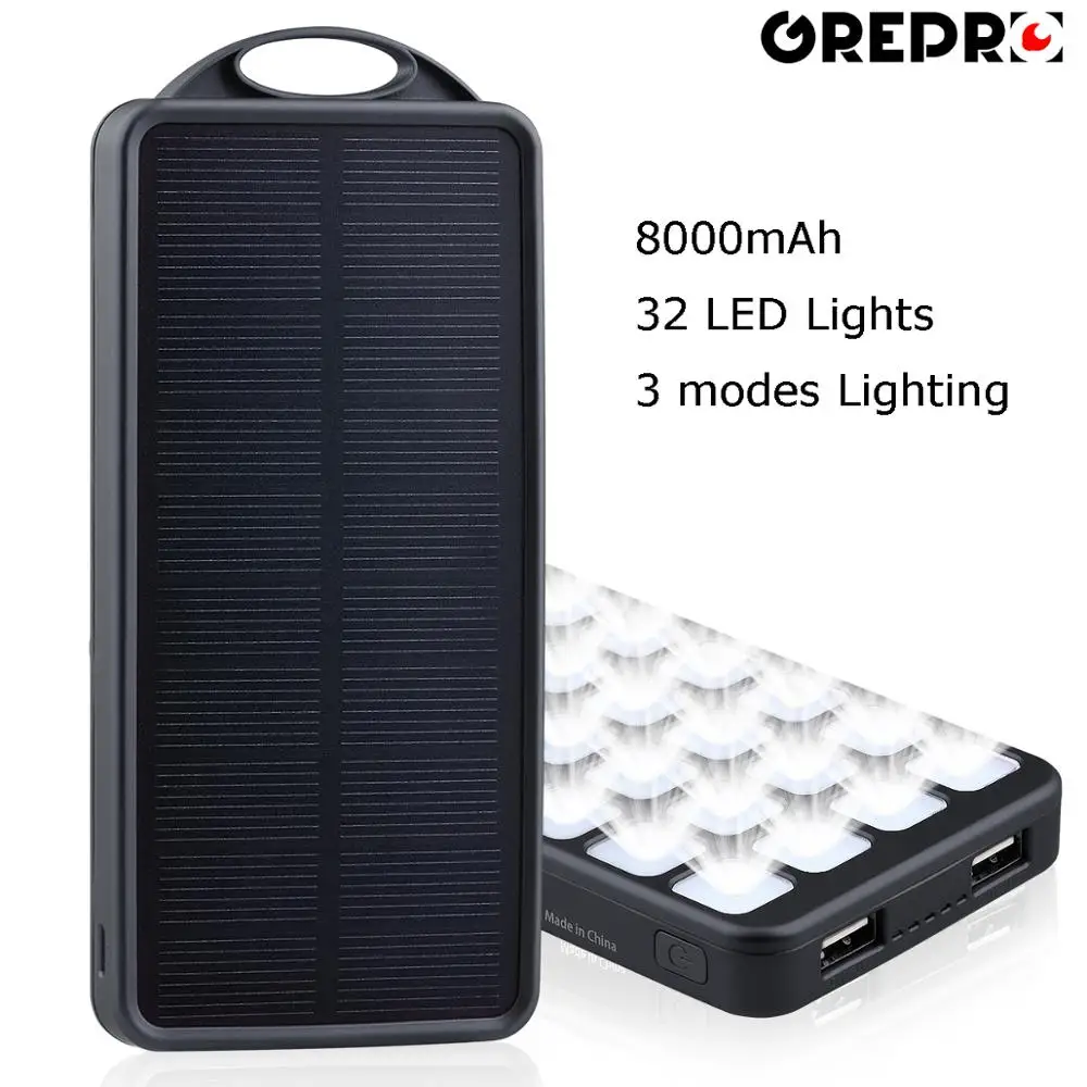 

Solar Power Battery Rechargeable 8000mAh Solar Power Bank with LED Lamp,External Solar Charger Fast Charging for Smart Phones