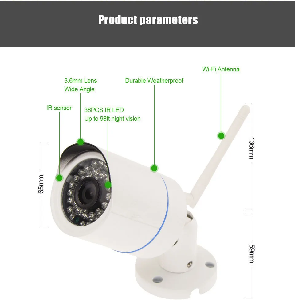 1080P Беспроводная ip-камера, водонепроницаемая, цилиндрическая, для безопасности, уличная, CCTV камера, ночное видение, P2P, сетевая камера, видео наблюдение
