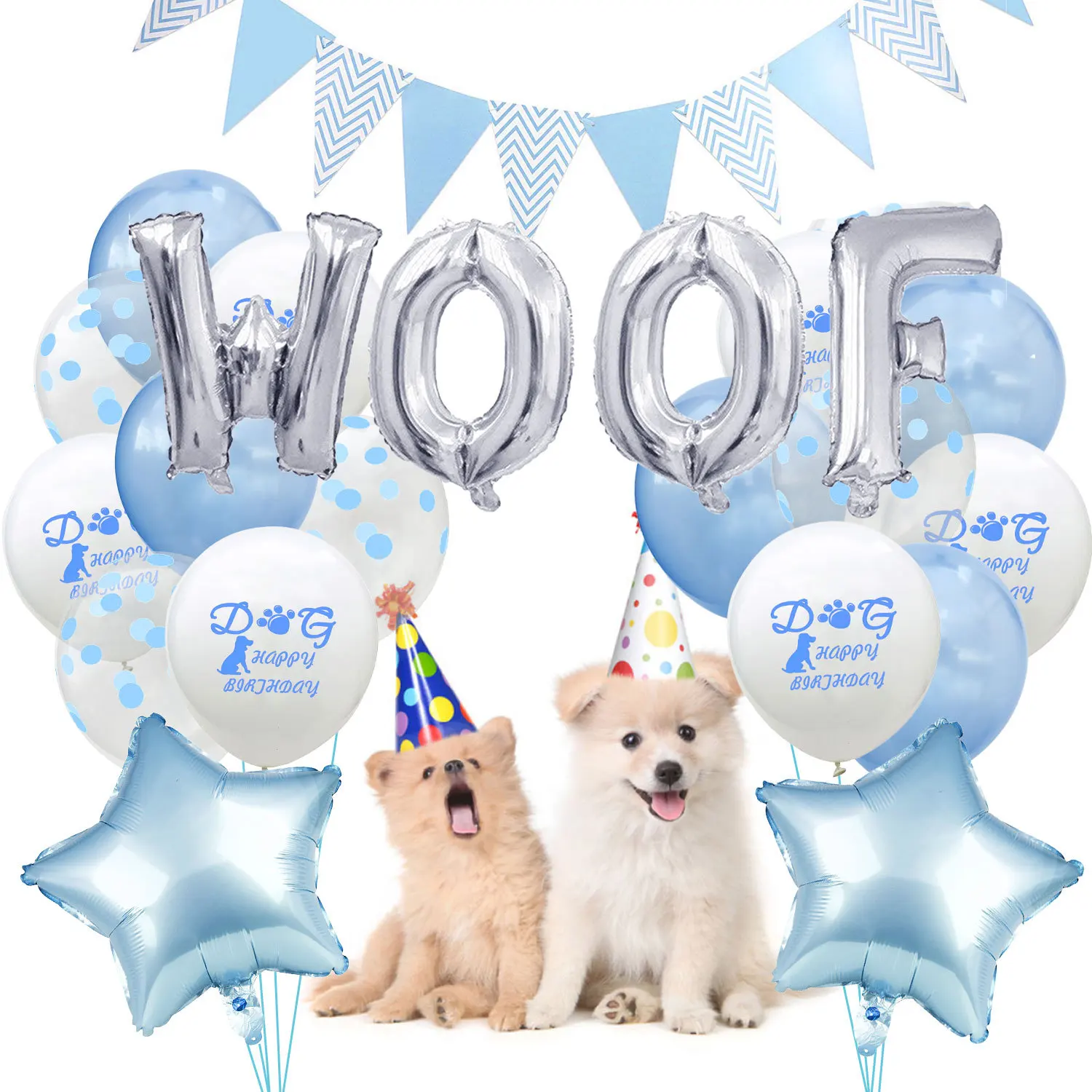 Воздушные шары с надписью WOOF золотистые/серебристые 1 комплект|Воздушные и