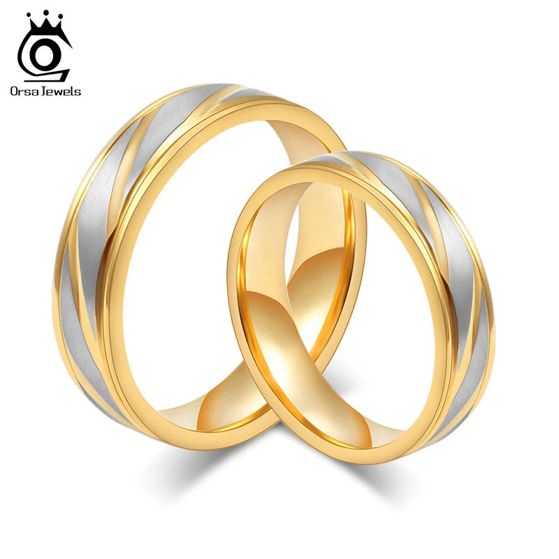 

ORSA JEWELS High Quality Stainless Steel Couple Rings Wholesale Price Fashion Men&Women Wedding Rings Jewelry OTR57