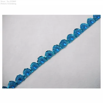 

Free Shipping 1Yard x New Beautiful Handmade Blue Sequined Beaded Stoned Lace Trims for Costume,Dance Dresses,DIY Crafts PBT4G