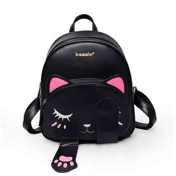 

High Quality PU Leather Backpack New Fashion Women Backpack Cute Cat Shoulder School Bags For Teenage Girls Mini Female Bag Sac