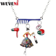WEVENI Bildirimi Emaye Alaşım Tarak Saç Kurutma Makinesi Makyaj Kız Kolye Kolye Yaka moda takı Kadınlar Bayanlar Hediye Için Bijoux
