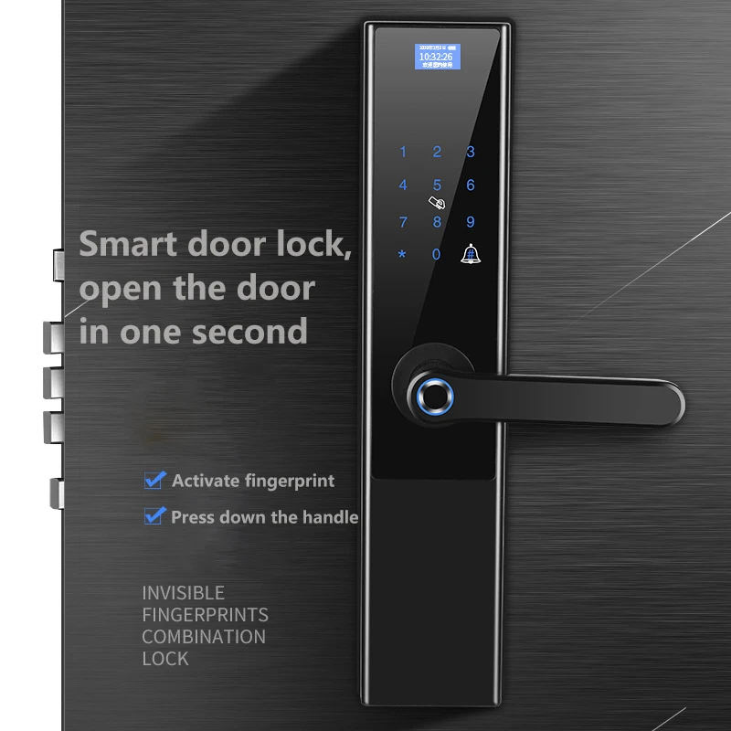 Черный замок с отпечатком пальца, умный дверной замок, автоматическая стеклянная дверь, Противоугонный замок, wifi, электронный пароль, домашний дверной замок