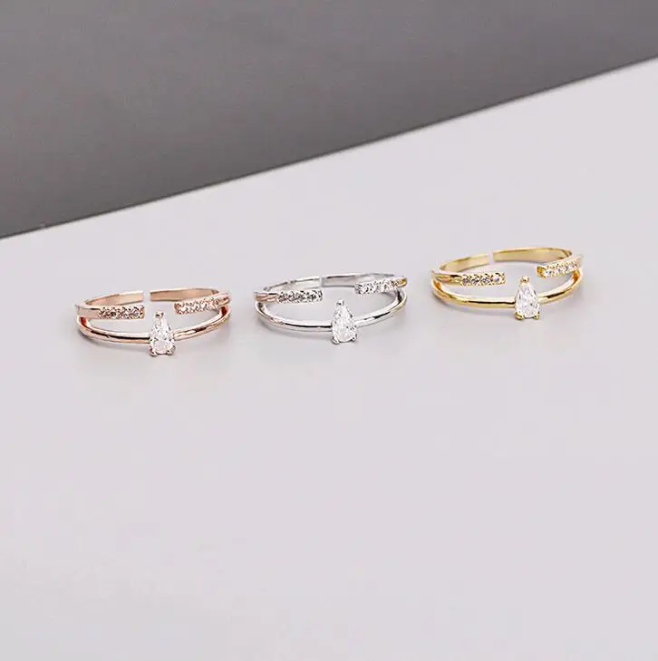 S925 silver ornaments delicate set teardrop-shaped zircon double ring opening wedding | Украшения и аксессуары