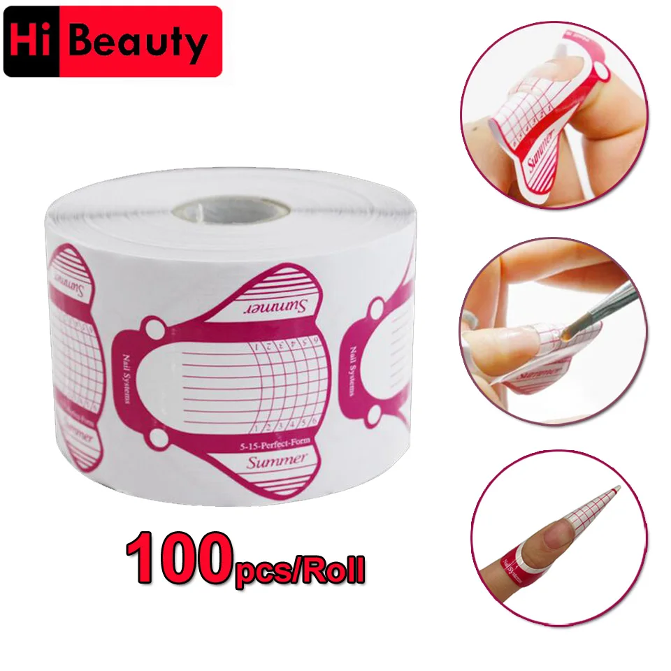 

High Quality 100pcs/roll Insect Nail Form Pro Nail Art Guide Form Acrylic Tips Gel Extension Sticker Nail Polish Curl Form