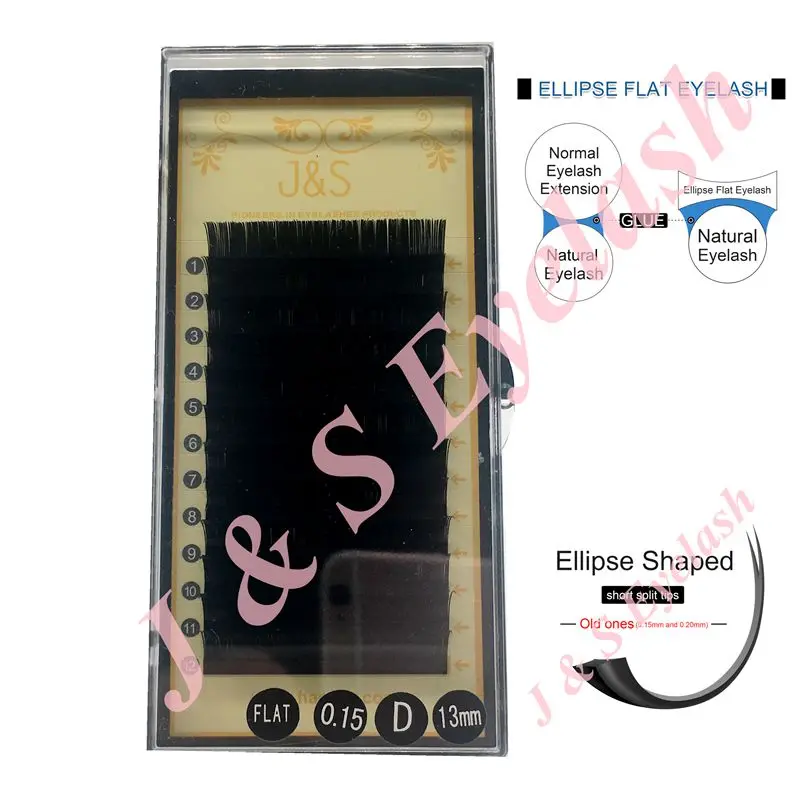 

J & S 12Rows CASHMERE ELLIPSE FLAT LASH 0.15MM SINGLE LENGTHS TRAY 3 TRAYS