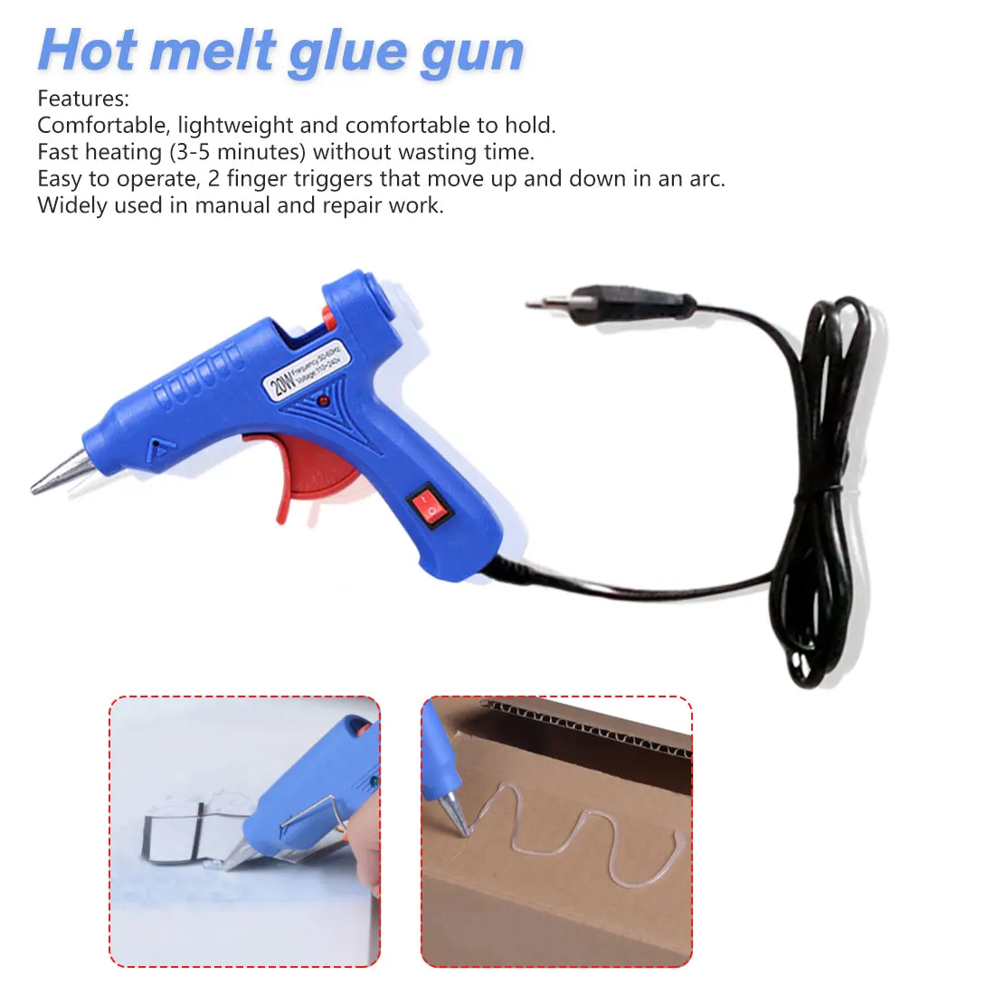 

20W EU Plug Hot Melt Glue Gun Electric Silicone Guns Thermo Gluegun Repair Heat Temperature Tools Woodworking