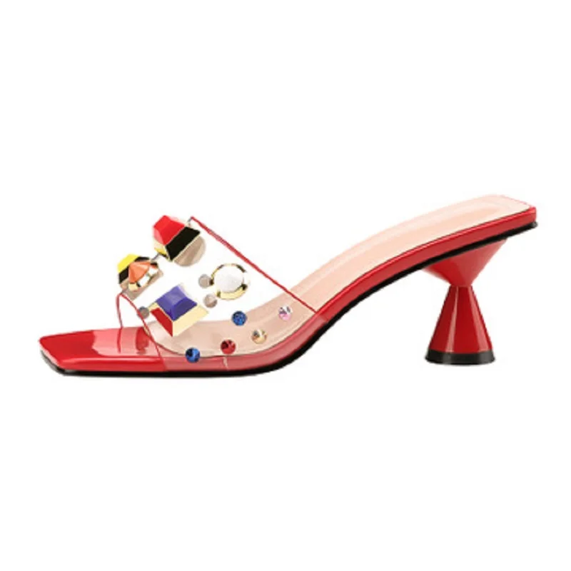 

2019 fashion open toe outer wear sandals sexy thick with a word drag women's shoes transparent temperament high heel sandals