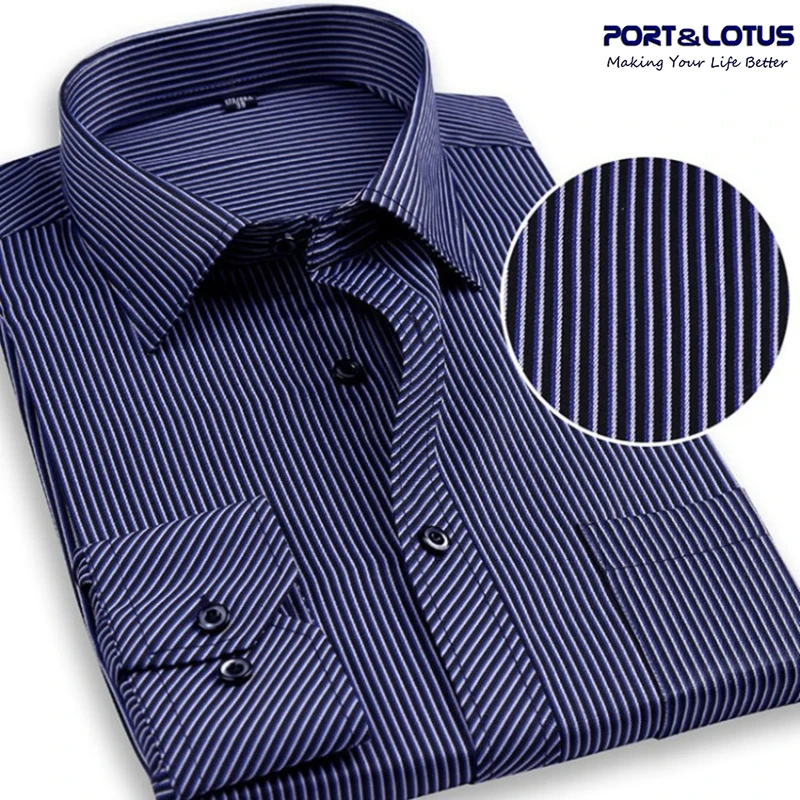 Port& Lotus, полосатые и клетчатые мужские рубашки, деловая повседневная одежда с отложным воротником, Bllue, коричневый, серый, белый, 019-1