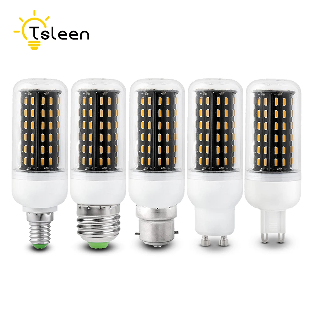 

TSLEEN High Quality 4014 SMD No Flicker LED Corn Bulb E27 E14 220V LED Lamp Light B22 G9 GU10 36 56 72 96 138LEDs Smart Power IC
